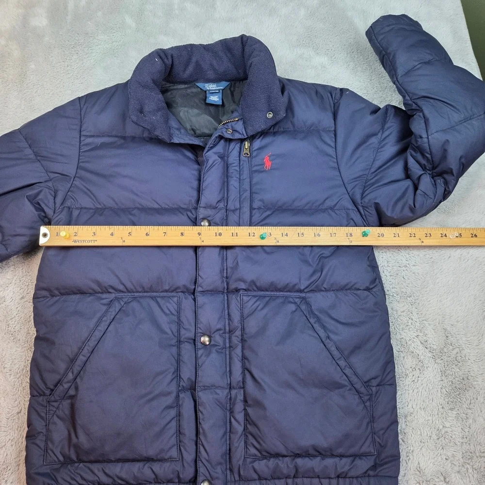 Polo Ralph Lauren Puffer Jacket Boys L 16/18 Down Filled Fleece Collar Navy Blue